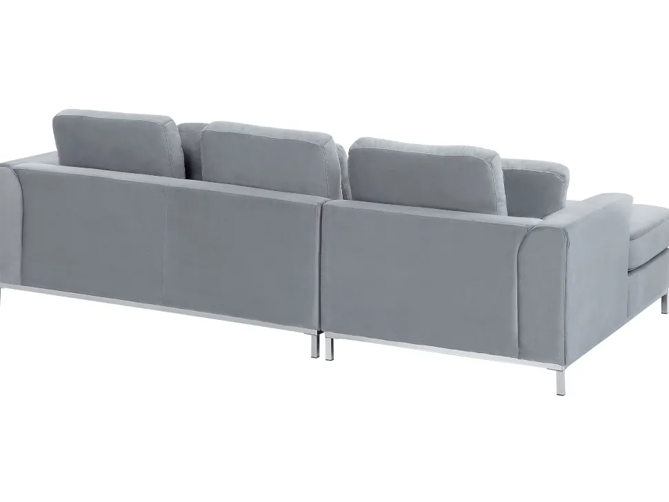 Left Hand Velvet Corner Sofa Light Grey Oslo