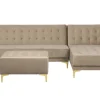 Left Hand Velvet Corner Sofa With Ottoman Sand Beige Aberdeen