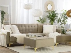 Left Hand Velvet Corner Sofa With Ottoman Sand Beige Aberdeen
