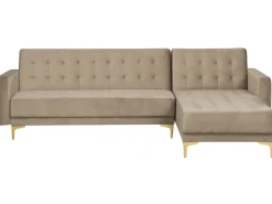 Left Hand Velvet Corner Sofa Sand Beige Aberdeen