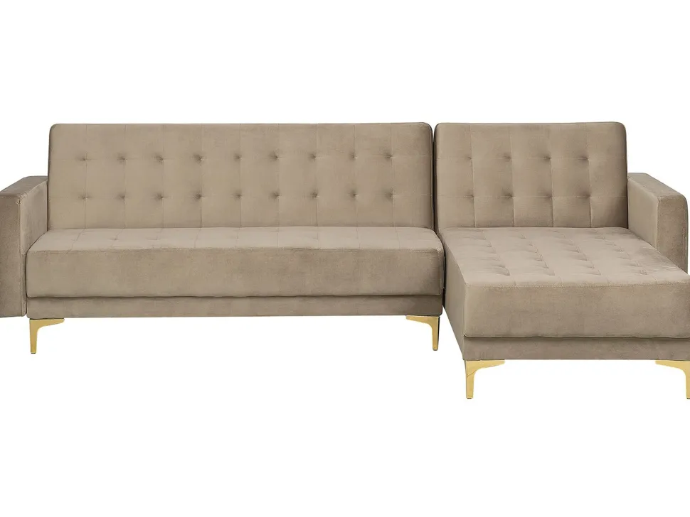 Left Hand Velvet Corner Sofa Sand Beige Aberdeen