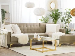 Left Hand Velvet Corner Sofa Sand Beige Aberdeen