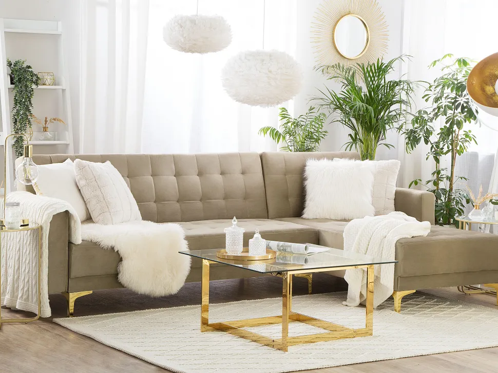 Left Hand Velvet Corner Sofa Sand Beige Aberdeen