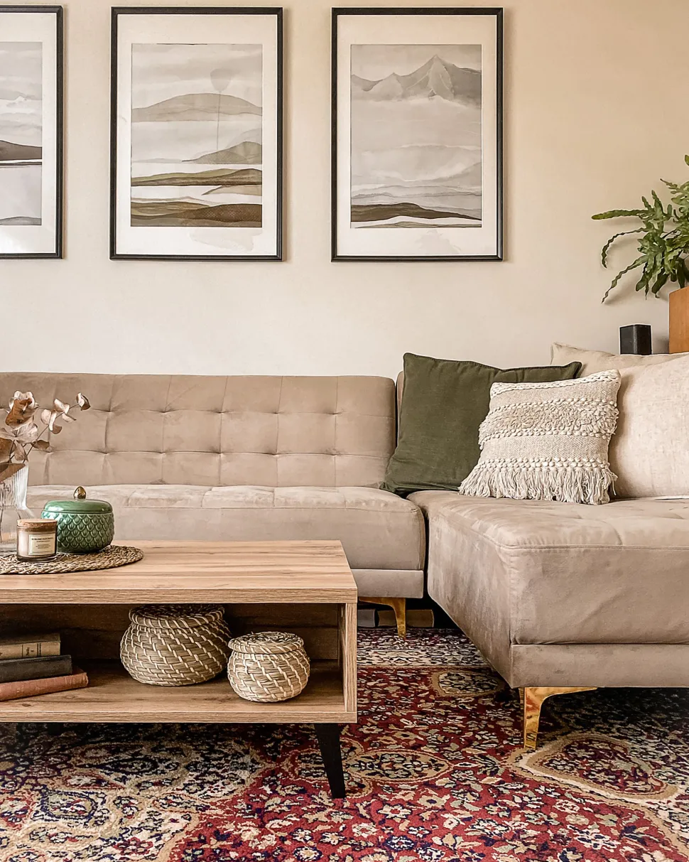 Left Hand Velvet Corner Sofa Sand Beige Aberdeen