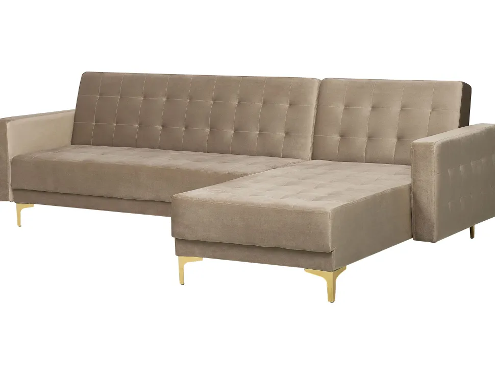Left Hand Velvet Corner Sofa Sand Beige Aberdeen