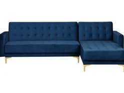 Left Hand Velvet Corner Sofa Navy Blue Aberdeen