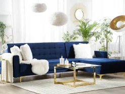 Left Hand Velvet Corner Sofa Navy Blue Aberdeen