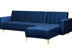 Left Hand Velvet Corner Sofa Navy Blue Aberdeen