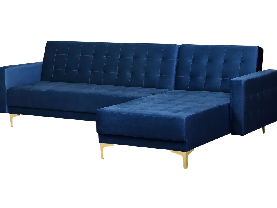 Left Hand Velvet Corner Sofa Navy Blue Aberdeen