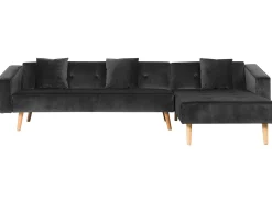 Left Hand Velvet Corner Sofa Bed Black Vadso