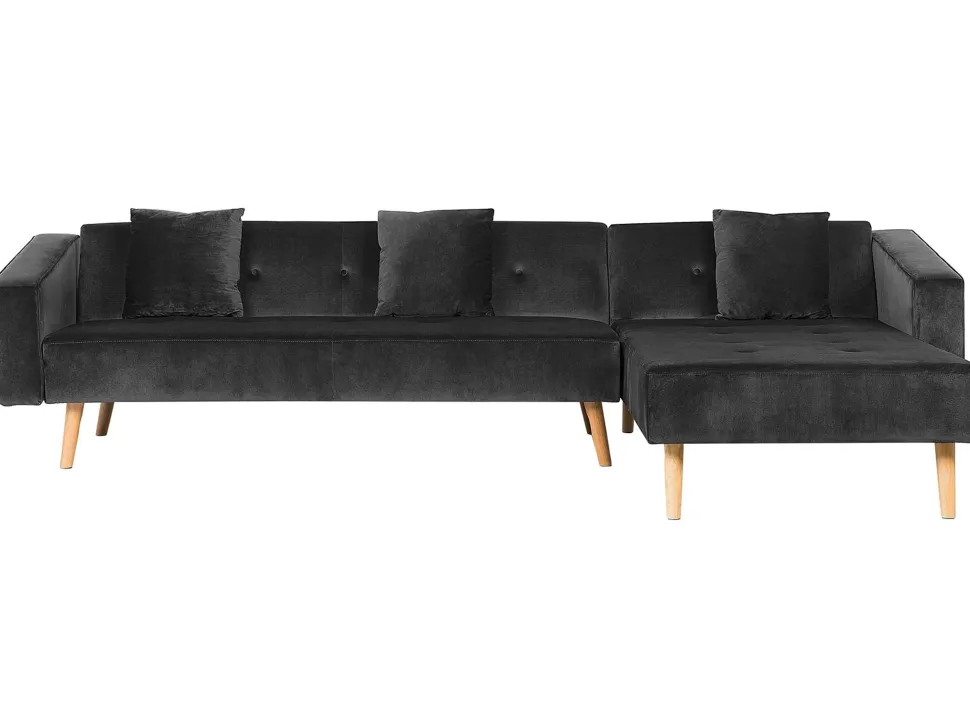 Left Hand Velvet Corner Sofa Bed Black Vadso