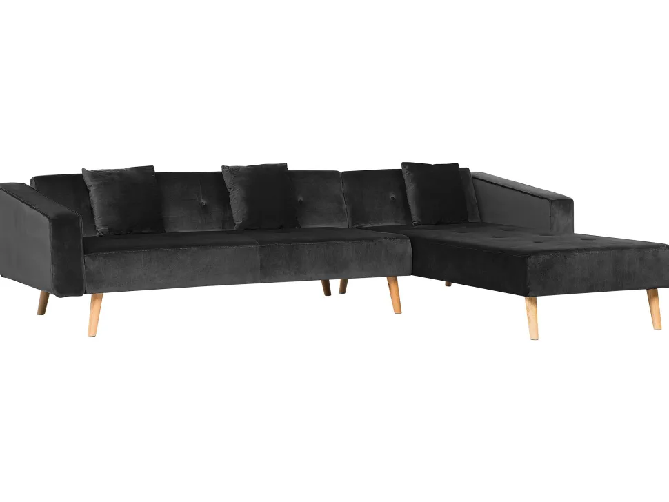 Left Hand Velvet Corner Sofa Bed Black Vadso