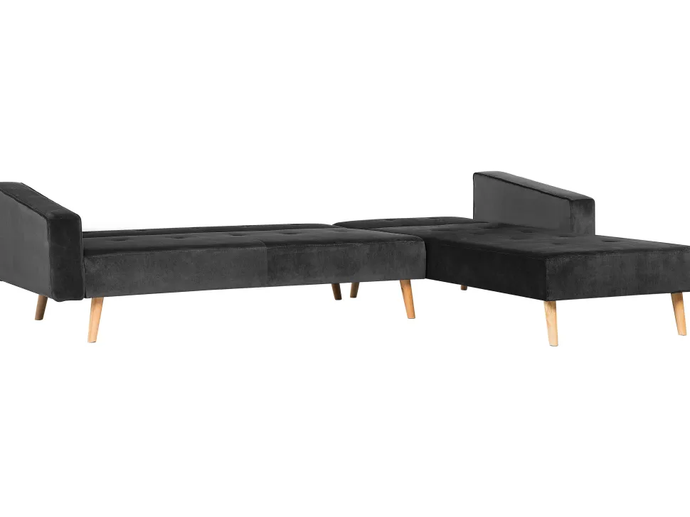 Left Hand Velvet Corner Sofa Bed Black Vadso