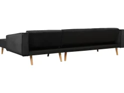 Left Hand Velvet Corner Sofa Bed Black Vadso