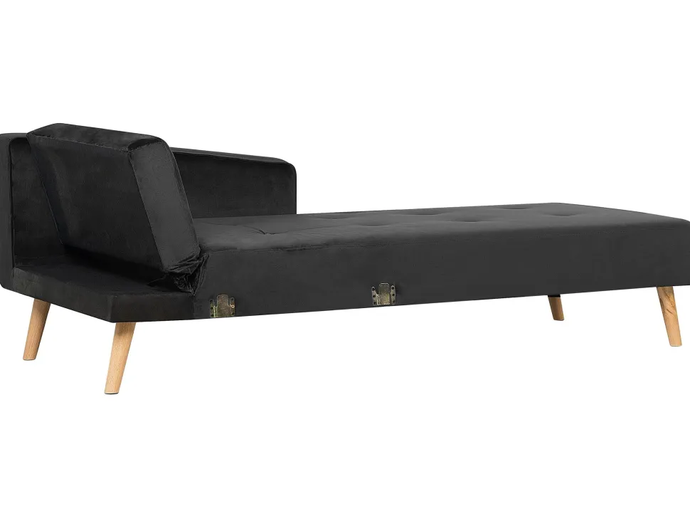 Left Hand Velvet Corner Sofa Bed Black Vadso
