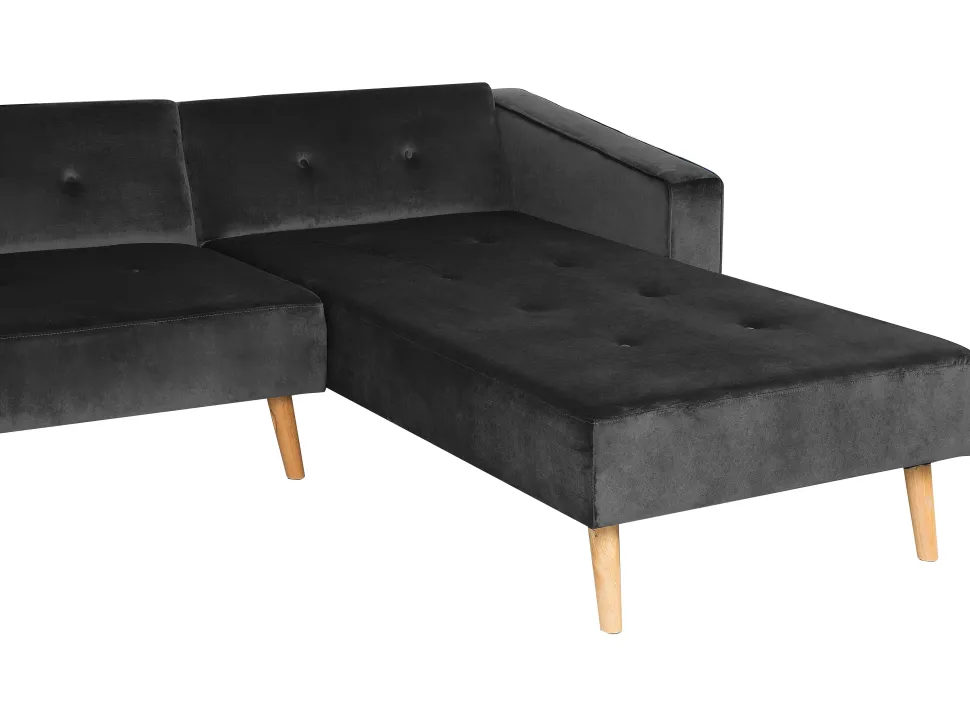 Left Hand Velvet Corner Sofa Bed Black Vadso