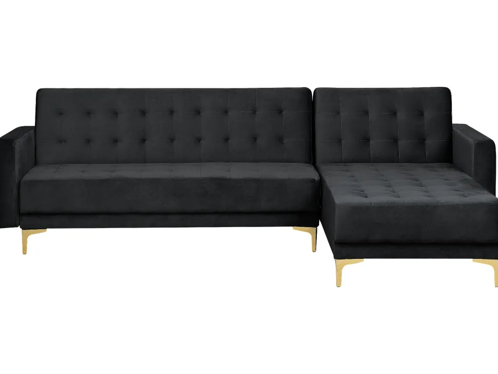 Left Hand Velvet Corner Sofa Black Aberdeen