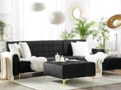 Left Hand Velvet Corner Sofa Black Aberdeen