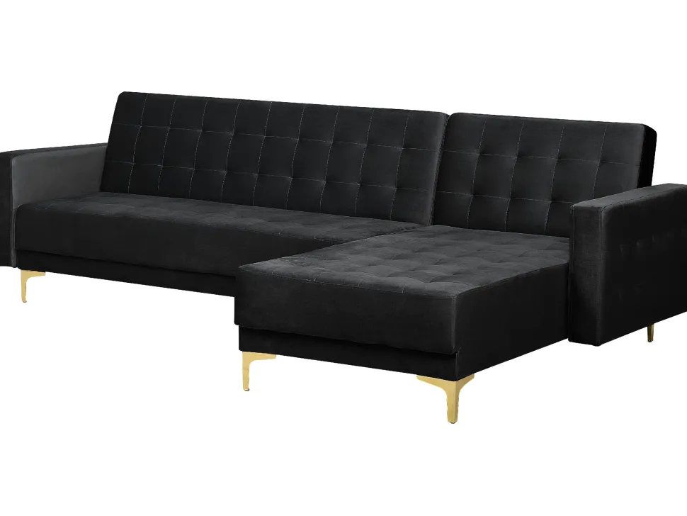 Left Hand Velvet Corner Sofa Black Aberdeen