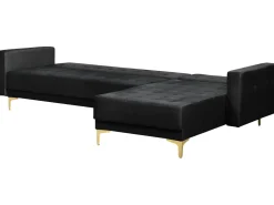 Left Hand Velvet Corner Sofa Black Aberdeen