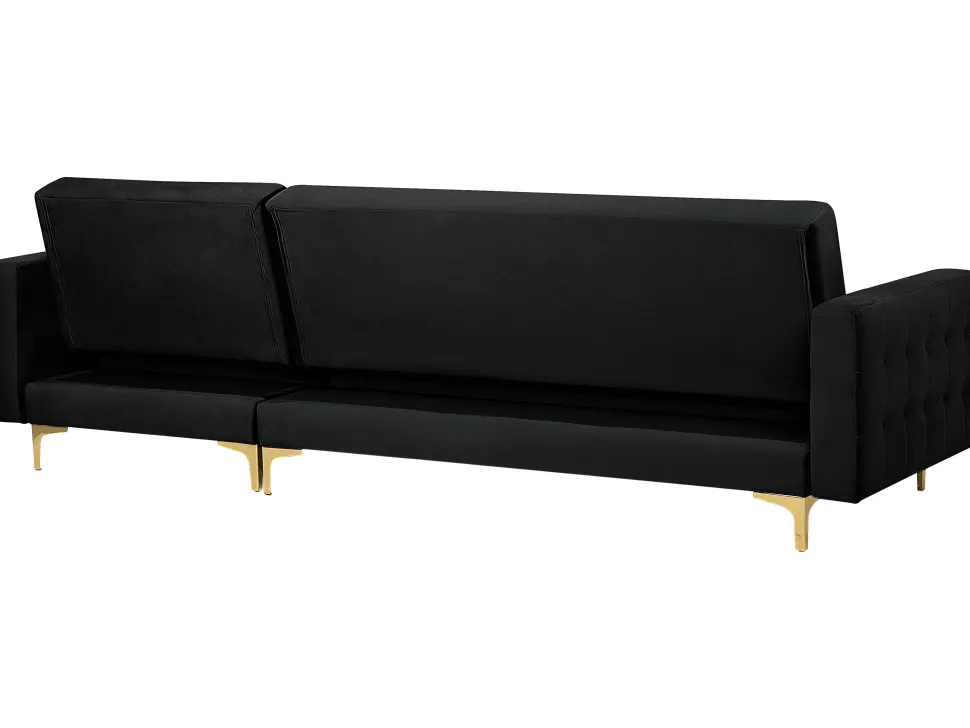 Left Hand Velvet Corner Sofa Black Aberdeen