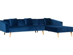 Left Hand Velvet Corner Sofa Bed Blue Vadso