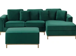 Left Hand Velvet Corner Sofa With Ottoman Emerald Green Oslo