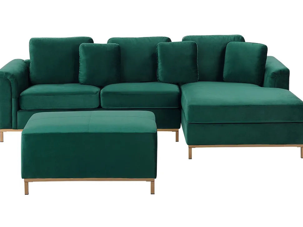 Left Hand Velvet Corner Sofa With Ottoman Emerald Green Oslo