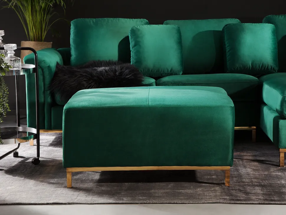 Left Hand Velvet Corner Sofa With Ottoman Emerald Green Oslo