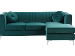 Left Hand Velvet Corner Sofa Emerald Green Timra