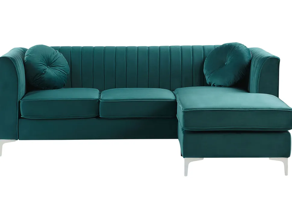 Left Hand Velvet Corner Sofa Emerald Green Timra