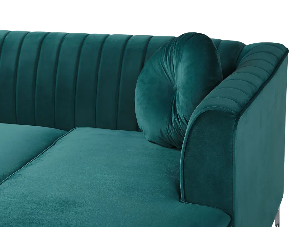 Left Hand Velvet Corner Sofa Emerald Green Timra