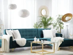 Left Hand Velvet Corner Sofa Teal Aberdeen