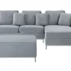 Left Hand Velvet Corner Sofa With Ottoman Light Grey Oslo