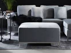 Left Hand Velvet Corner Sofa With Ottoman Light Grey Oslo