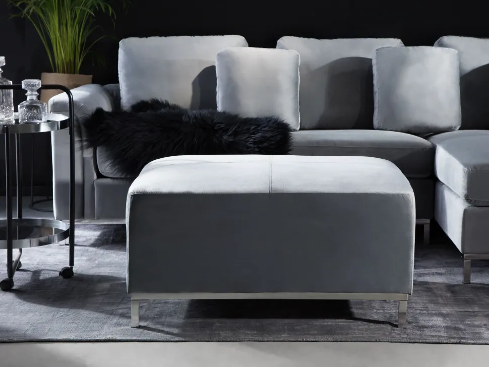 Left Hand Velvet Corner Sofa With Ottoman Light Grey Oslo
