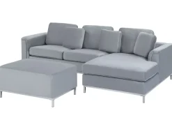 Left Hand Velvet Corner Sofa With Ottoman Light Grey Oslo
