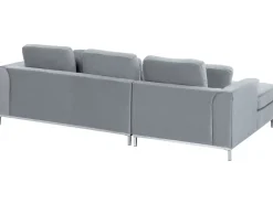 Left Hand Velvet Corner Sofa With Ottoman Light Grey Oslo