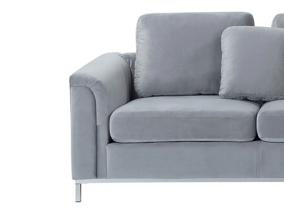 Left Hand Velvet Corner Sofa With Ottoman Light Grey Oslo
