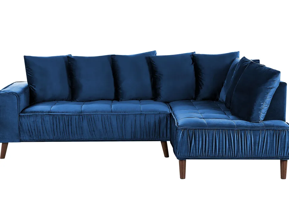 Left Hand Velvet Corner Sofa Blue Grena