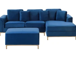 Left Hand Velvet Corner Sofa With Ottoman Navy Blue Oslo