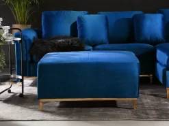 Left Hand Velvet Corner Sofa With Ottoman Navy Blue Oslo