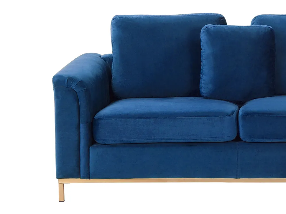 Left Hand Velvet Corner Sofa With Ottoman Navy Blue Oslo