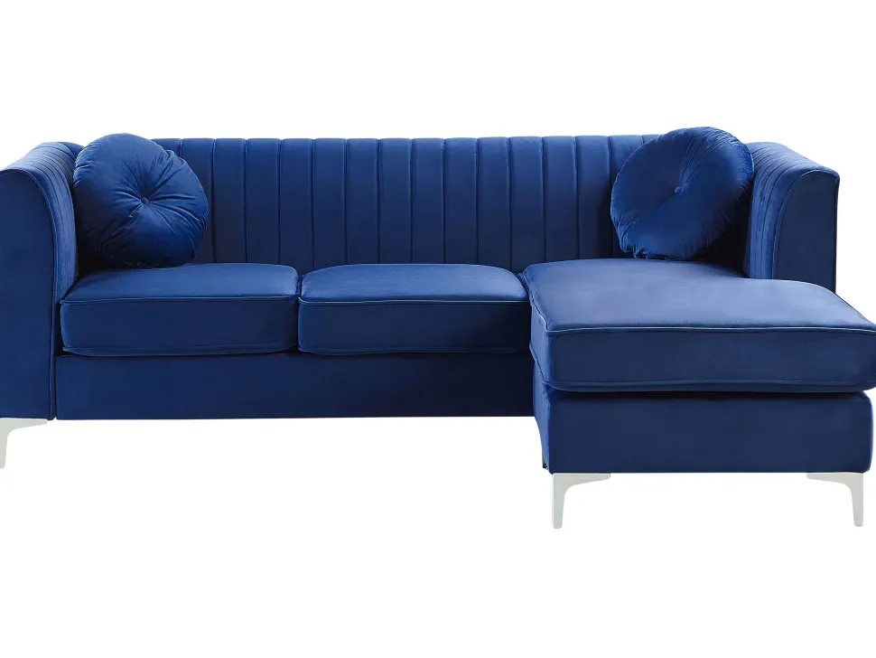 Left Hand Velvet Corner Sofa Navy Blue Timra