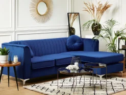 Left Hand Velvet Corner Sofa Navy Blue Timra