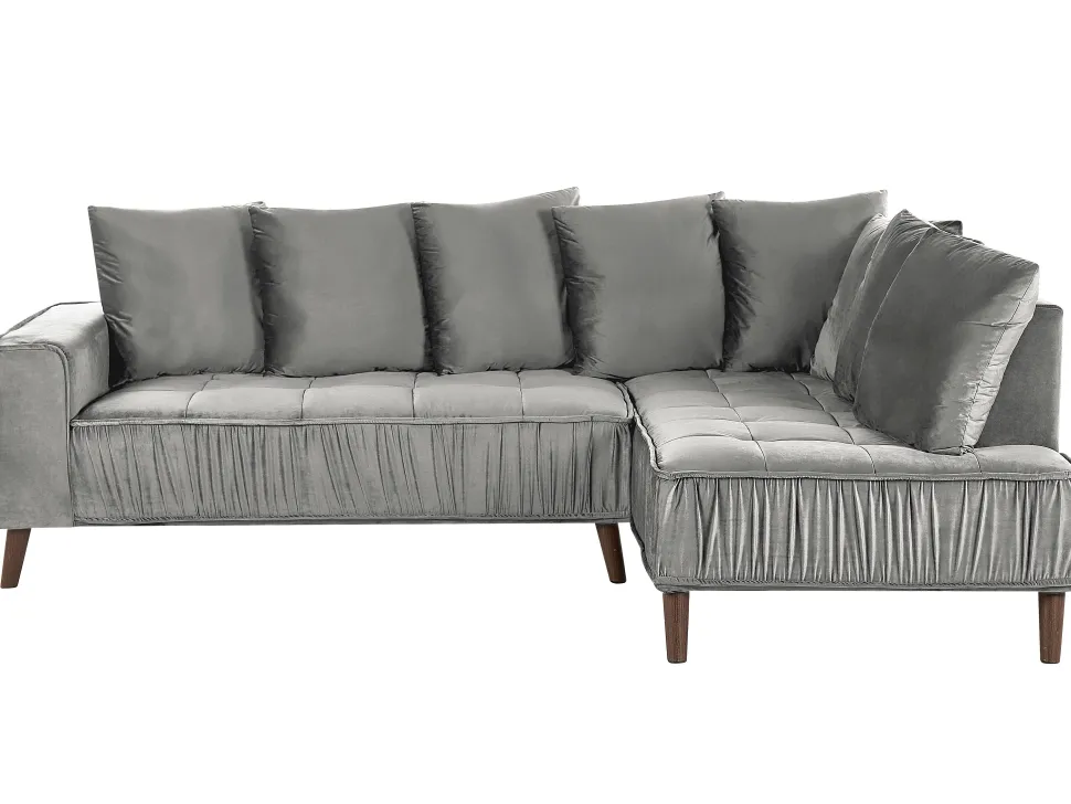 Left Hand Velvet Corner Sofa Grey Grena