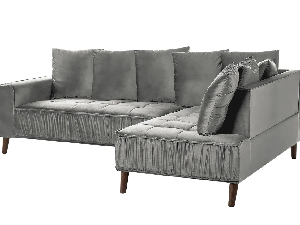Left Hand Velvet Corner Sofa Grey Grena