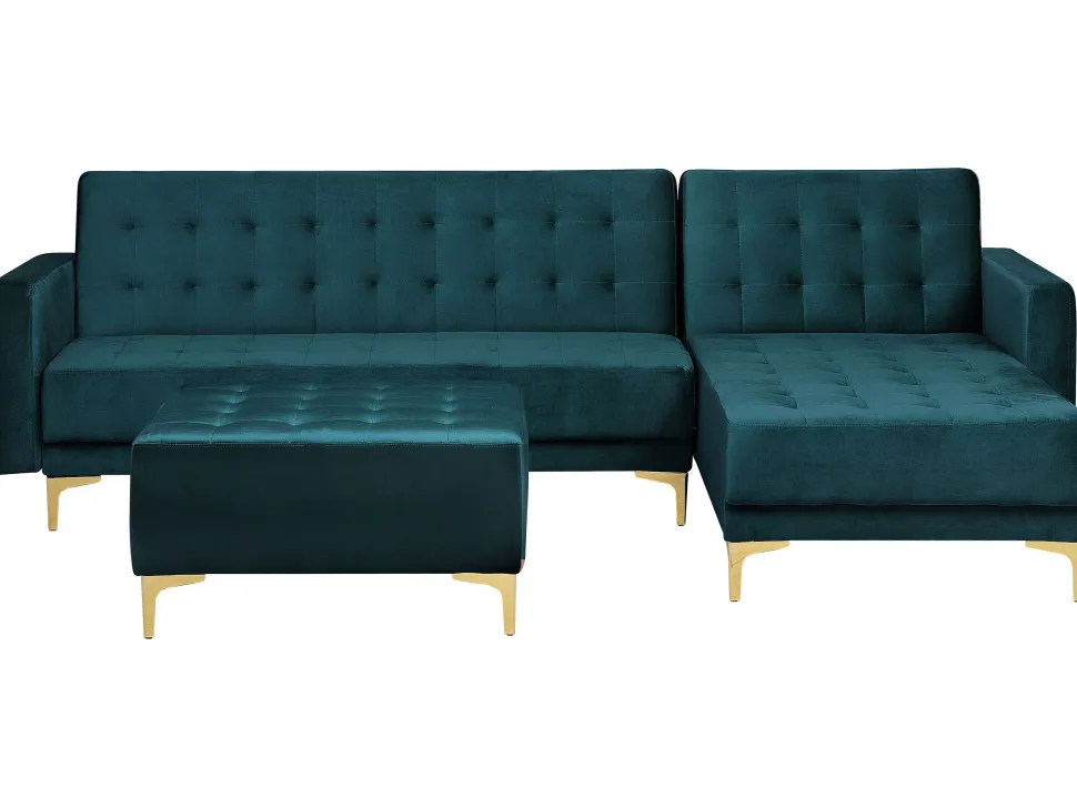 Left Hand Velvet Corner Sofa With Ottoman Teal Aberdeen