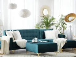 Left Hand Velvet Corner Sofa With Ottoman Teal Aberdeen