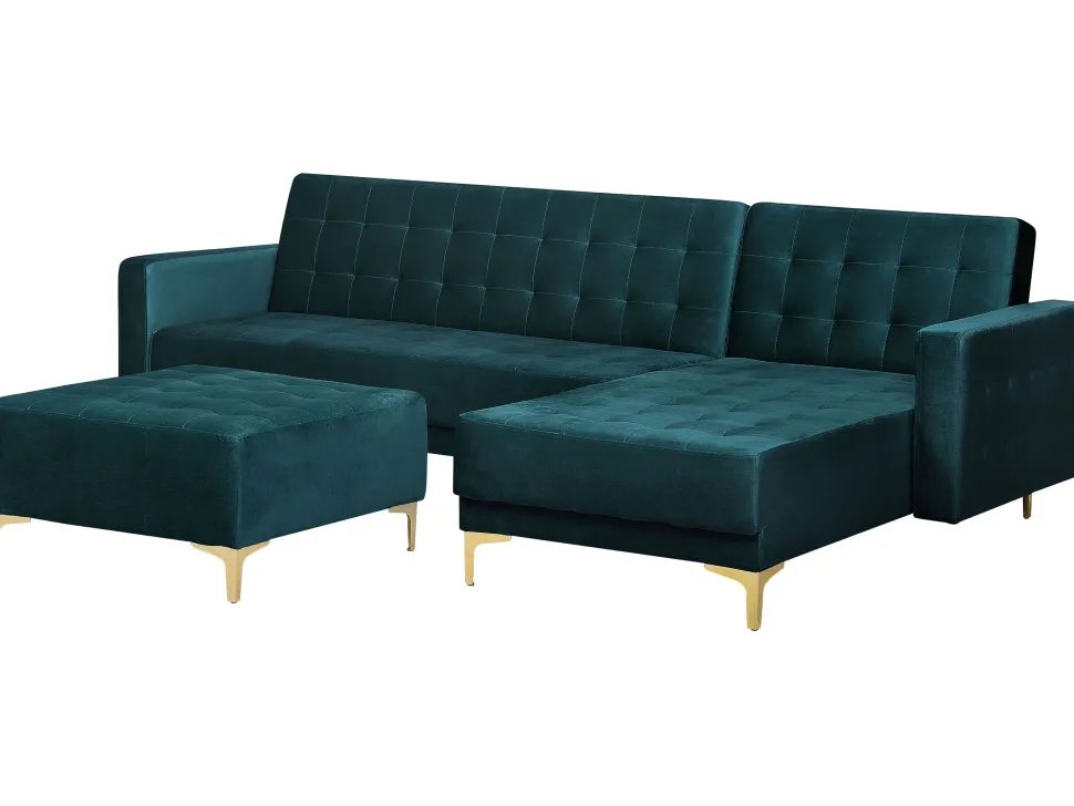 Left Hand Velvet Corner Sofa With Ottoman Teal Aberdeen